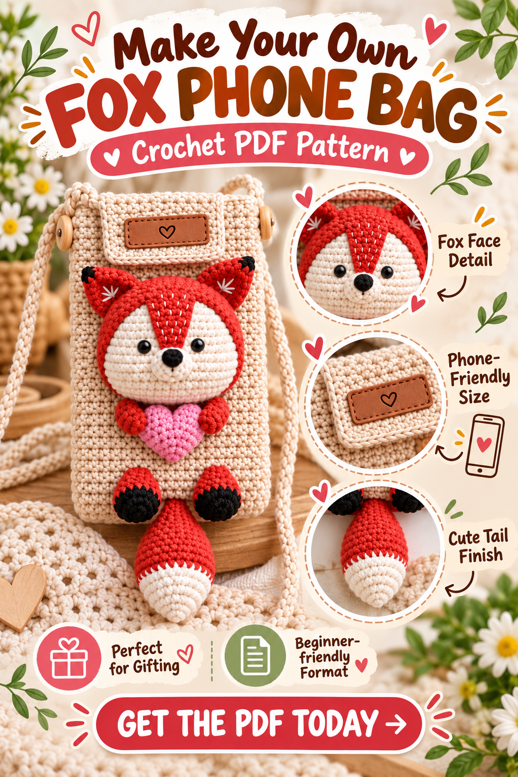 Crochet Fox Phone Bag Pattern PDF | Cute Fox Crossbody Phone Purse Crochet Tutorial - Image 3