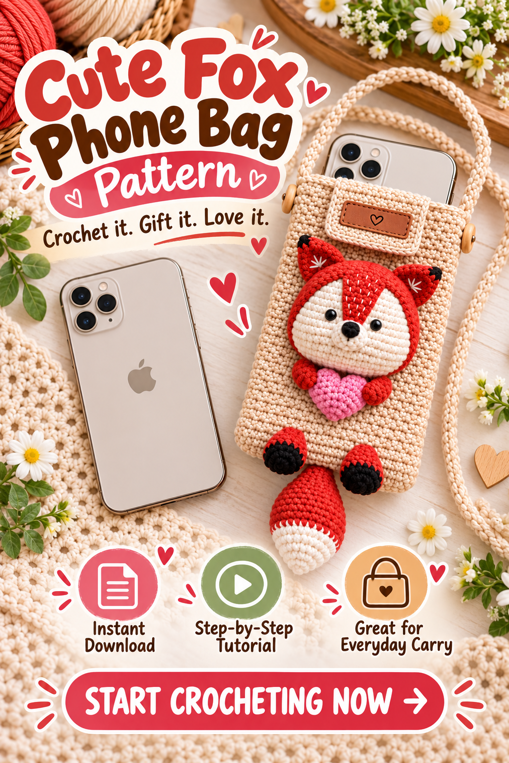 Crochet Fox Phone Bag Pattern PDF | Cute Fox Crossbody Phone Purse Crochet Tutorial - Image 4