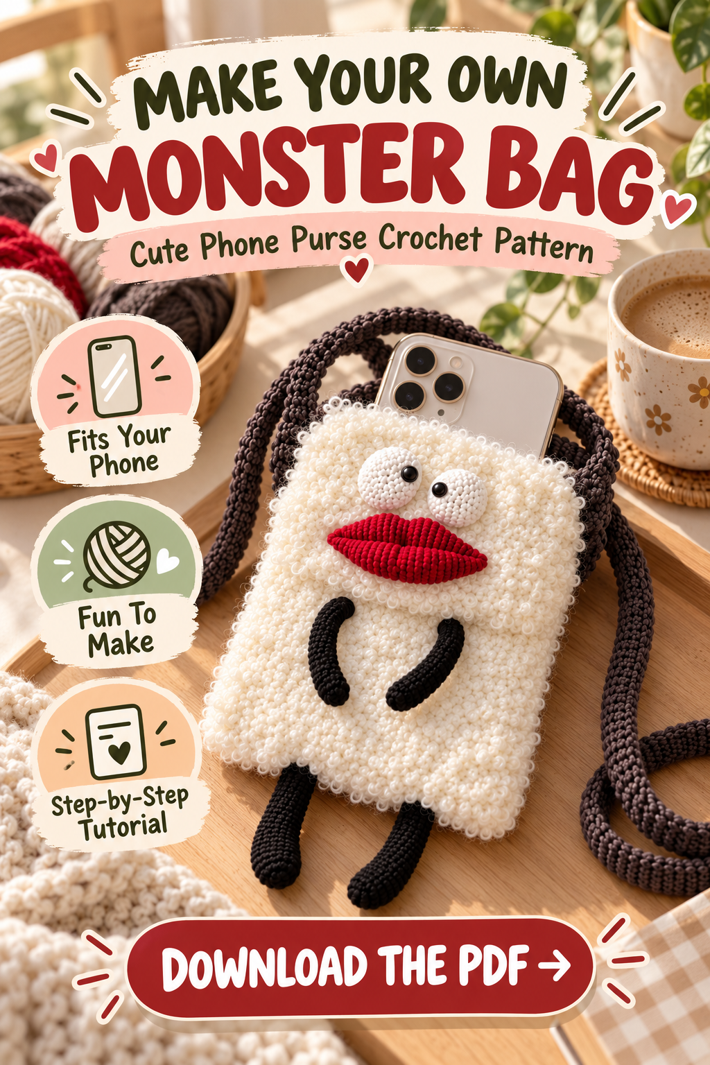 Crochet Monster Bag Pattern PDF | Cute Fluffy Crossbody Purse Knitting & Crochet Tutorial - Image 3