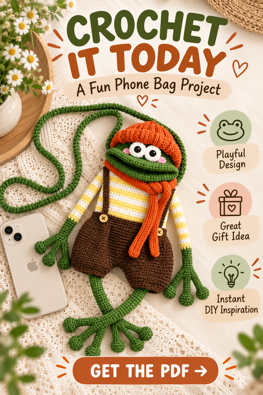 Crochet Frog Bag Pattern PDF | Cute Frog Crossbody Purse with Hat & Scarf - Image 4